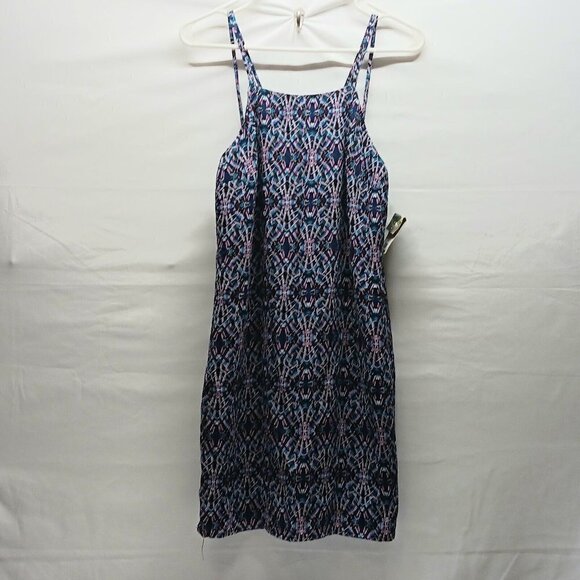 Ambar Ladies Tank Mini Dress Blue Pink Purple Tribal Print Zip Back Size S NWT - Picture 1 of 10